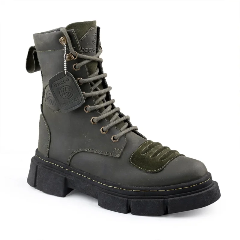 Bacca Bucci Olive Sinister Oil Pull Up Leather Combat Boots for Men | Best Price UAE